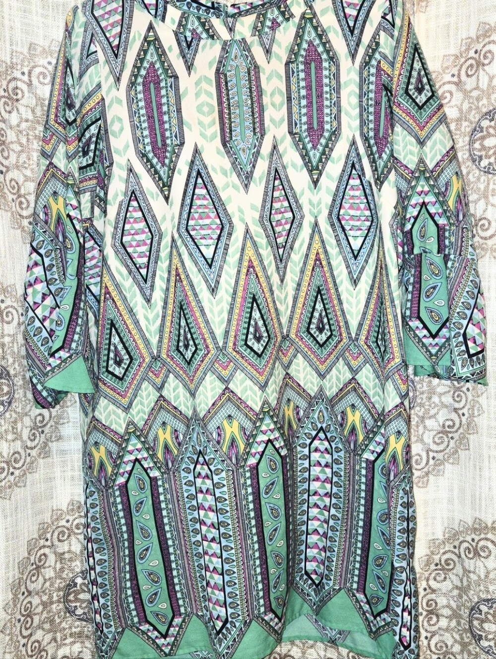 glam Geometric Shift Dress in Teal, Purple & Yellow